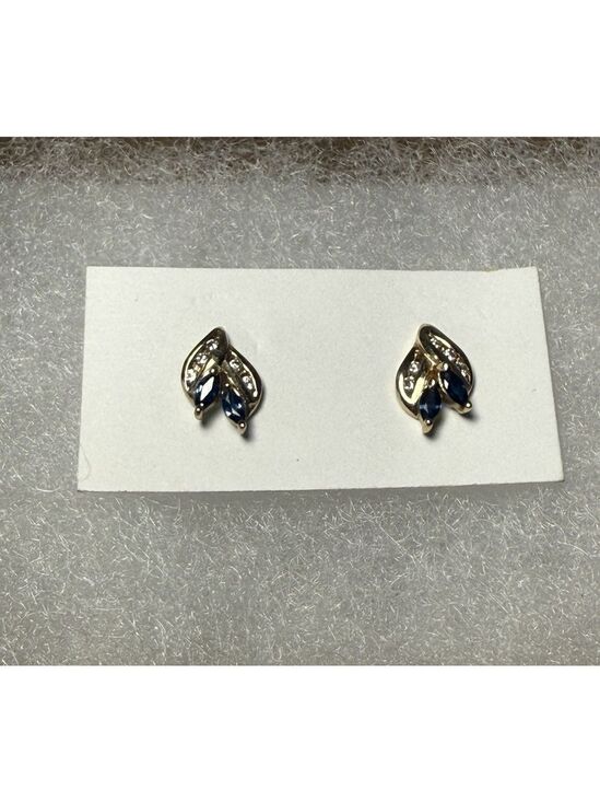 Unbranded Jewelry - 14K Yellow gold Diamond Marquise Blue Sapphire Earrings